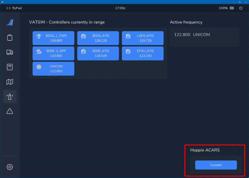 Hoppie Connect/Disconnect Button